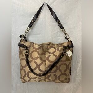 Coach Tan and Brown Signature Shoulder Bag